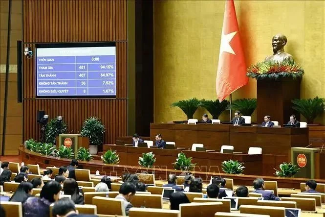 Les députés votent pour l’adoption de la Loi sur la valeur ajoutée, à Hanoi, le 26 novembre. Photo : VNA.