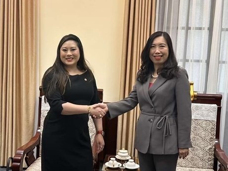 La vice-ministre vietnamienne des Affaires étrangères, Lê Thi Thu Hang (à droite) et la commissaire de la Commodity Futures Trading Commission (CFTC) des États-Unis, Caroline Pham, le 13 novembre à Hanoi. Photo : VNA.