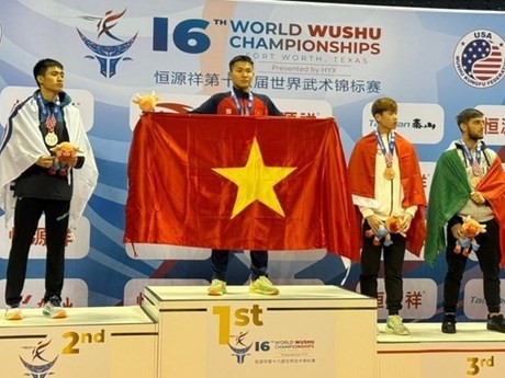 Huynh Dô Dat remporte une médaille d'or dans la catégorie des 70 kg masculin. Photo : VNA.