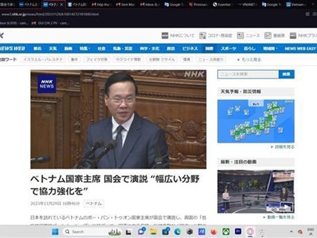 La NHK a fait savoir que le discours prononcé le 29 novembre par le Président vietnamien Vo Van Thuong à la Diète du Japon a été vivement applaudi. Photo : VNA.