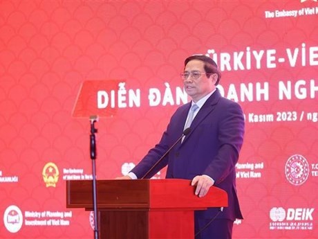 Le PM vietnamien Pham Minh Chinh au Forum des affaires Turquie-Vietnam. Photo: VNA.