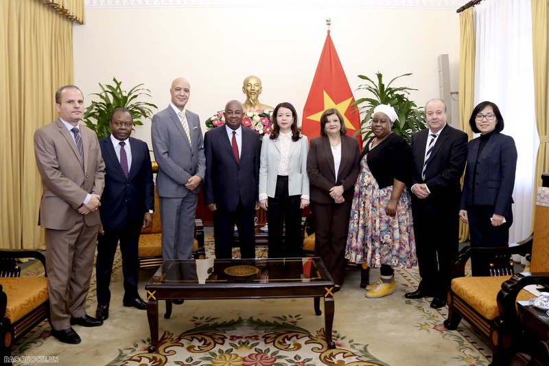 Rencontre entre la vice-ministre vietnamienne des Affaires étrangères, Nguyên Minh Hang (au centre) et le groupe des ambassadeurs africains, le 7 décembre à Hanoi. Photo : baoquocte.vn