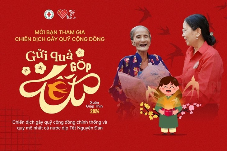 Avec chaque SMS avec le mot 'TET' envoyé à 1409, vous contribuez 20.000 dongs au fonds d'achat de cadeaux de Têt pour les personnes démunies. Photo: La Croix-Rouge vietnamienne.