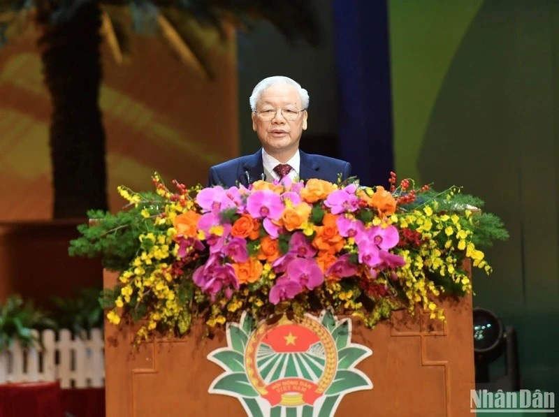 Le Secrétaire général du PCV, Nguyên Phu Trong, s’adresse au 8e Congrès national de l'Association des Agriculteurs vietnamiens, le 26 décembre à Hanoi. Photo : NDEL.
