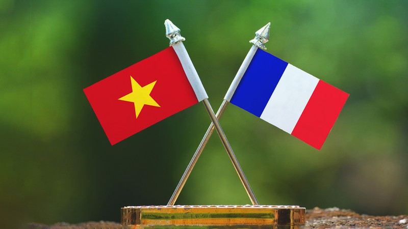 Les drapeaux vietnamien et français.