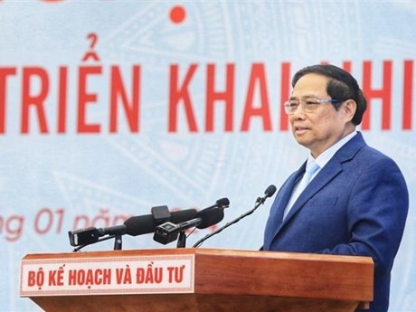 Le PM vietnamien, Pham Minh Chinh, s'exprime lors de la conférence. Photo : VNA.