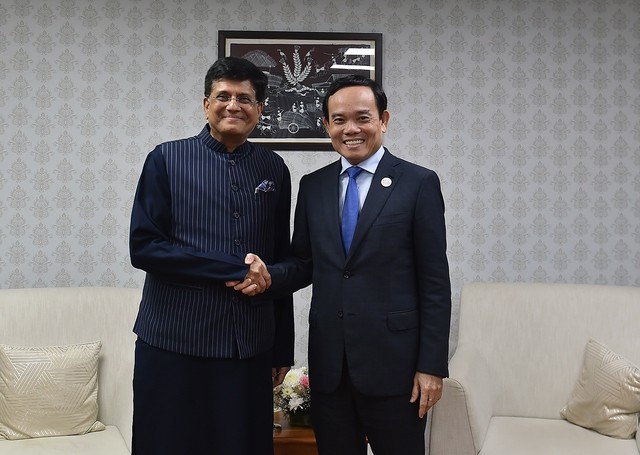 Le Vice-PM vietnamien, Trân Luu Quang, (à droite), et le ministre indien de l’Industrie et du Commerce, Shri Piyush Goyal, le 10 janvier en Inde. Photo : baochinhphu.vn.