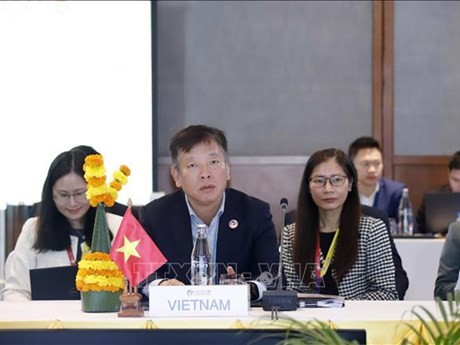 L'ambassadeur Vu Ho (centre), chef par intérim de SOM ASEAN Vietnam, à la tête d’une délégation vietnamienne, a assisté à cet événement. Photo : VNA.