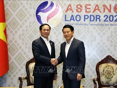 Le ministre vietnamien des Affaires étrangères Bui Thanh Son (à gauche) et le vice-Premier ministre et ministre laotien des Affaires étrangères, Saleumxay Kommasith, le 28 janvier à Luang Prabang. Photo : VNA.