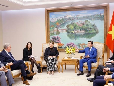 Le Vice-PM Trân Hông Hà (à droite) reçoit la chargée d’affaires par intérim de l’ambassade du Danemak au Vietnam, Mette Ekeroth, et le président du groupe danois Vestas Wind Systems A/S, Anders Runevad. Photo : VNA.