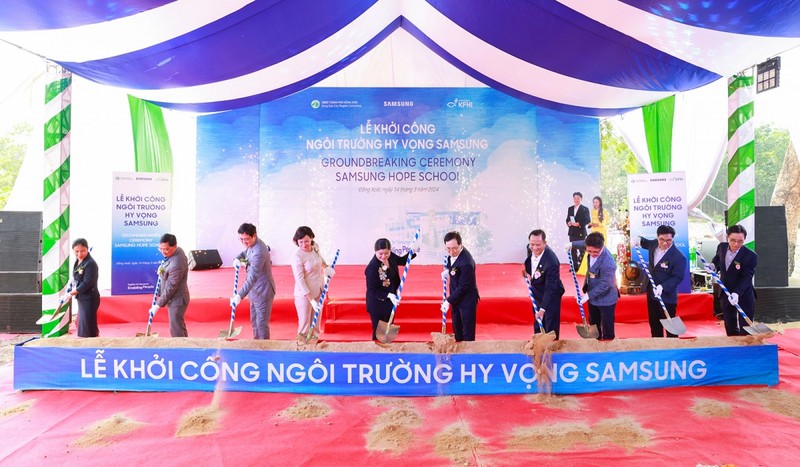 Cérémonie de mise en chantier de l'école Samsung Hope School dans la province de Binh Phuoc (au Sud), le 14 mars. Photo : VOV.