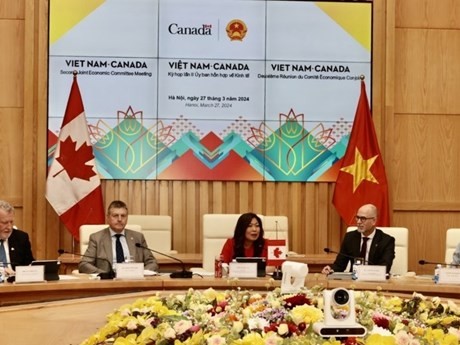 La délégation canadienne à la deuxième réunion du Comité mixte Vietnam - Canada, à Hanoï, dans l'après-midi du 27 mars 2024. Photo : VNA.