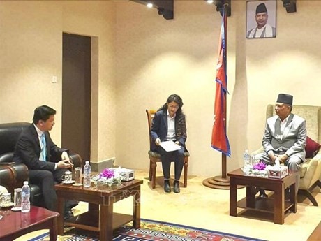 L'ambassadeur Nguyên Thanh Hai rend une visite de courtoisie au vice-président népalais Ram Sahaya Yadav. Photo: L'ambassade du Vietnam en Inde.