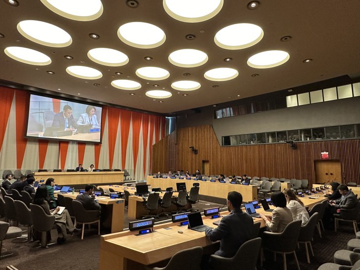 Lors de la réunion pour faire le bilan des activités durant le mois d’avril du groupe Asie-Pacifique aux Nations-Unis. Photo : VOV.