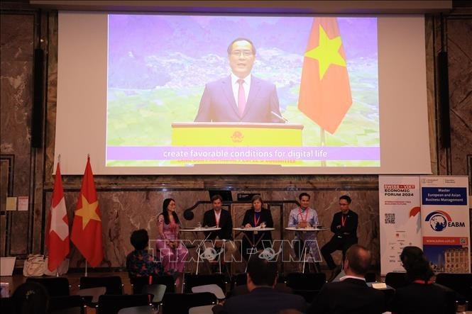 Duong Xuân Huyên, vice-président permanent du Comité populaire de la province de Lang Son, intervenant par visioconférence depuis le Vietnam. Photo : VNA.