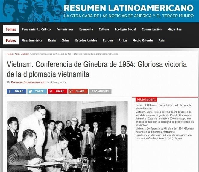 Le journal argentin Resumen Latinoamericano a publié un article saluant les Accords de Genève en 1954. Photo : VNA.