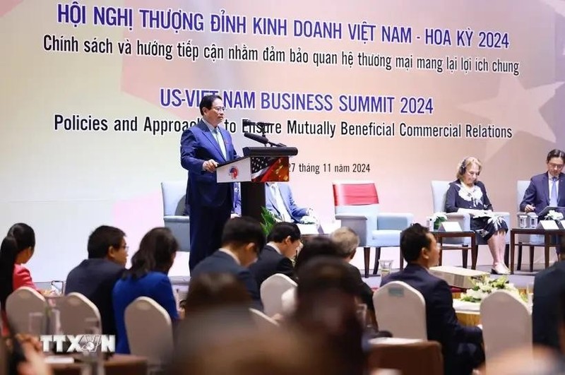 Le Premier ministre Pham Minh Chinh s'exprime au Sommet d'Affaires Vietnam - États-Unis, le 27 novembre à Hanoï. Photo: VNA