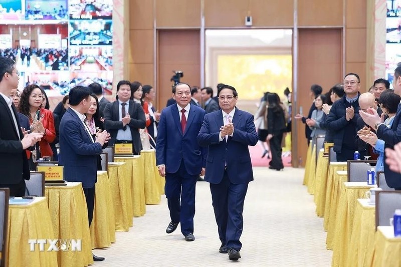 Le Premier ministre Pham Minh Chinh, lors d'une conférence hybride du ministère de la Culture, des Sports et du Tourisme. Photo : VNA.