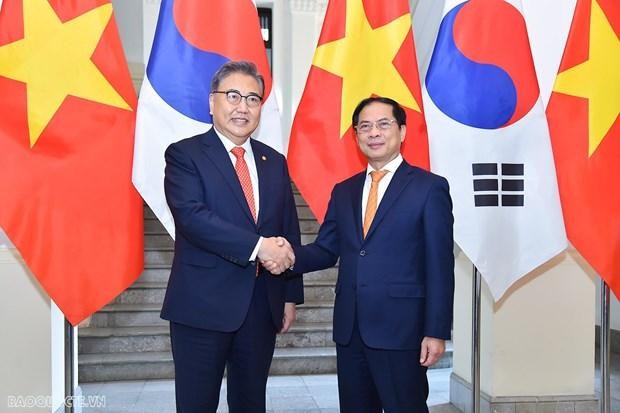 Le ministre Bùi Thanh Son (à droite) et e ministre sud-coréen des Affaires étrangères Park Jin. Photo : baoquocte.