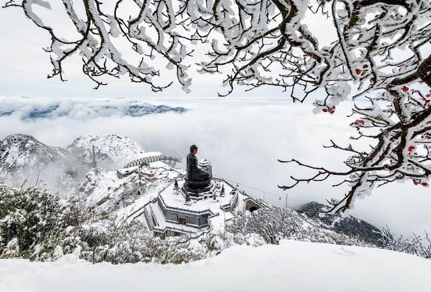 Au sommet du Fansipan en hiver. Photo : VnExpress.