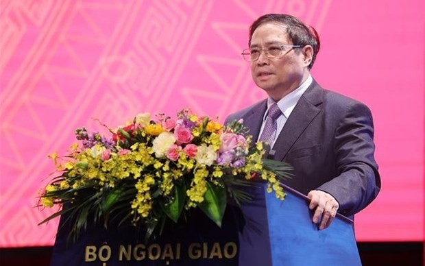 Le Premier ministre vietnamien Pham Minh Chinh s'exprime lors de la conférence. Photo : VNA