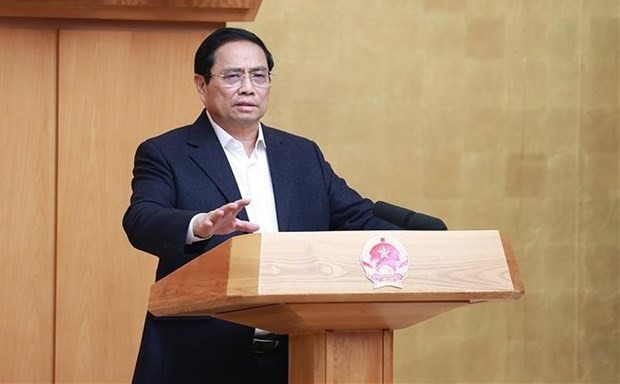 Le Premier ministre Pham Minh Chinh lors de la réunion thématique du gouvernement sur l’élaboration des lois. Photo : VNA.