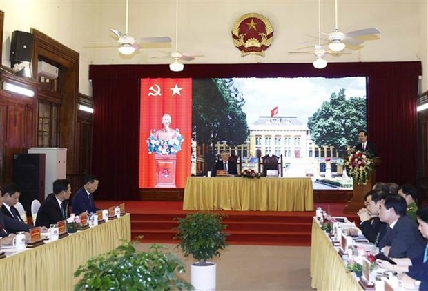 Le Président du Vietnam, Vo Van Thuong, s’exprimant devant la Commission des affaires du Parti et la direction de la Cour populaire suprême, à Hanoi, le 27 mars. Photo : VNA.