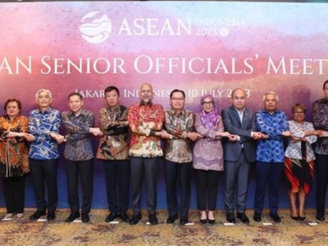 Les délégués assistent à la réunion des hauts fonctionnaires de l'Association des Nations de l'Asie du Sud-Est (SOM ASEAN) et de la Commission du Traité sur la zone exempte d'armes nucléaires en Asie du Sud-Est (SEANWFZ). Photo : VNA.