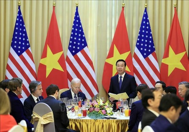 Le Président vietnamien Vo Van Thuong lors du banquet solennel offert en l’honneur du Président américain Joe Biden, à Hanoi, le 11 septembre. Photo: VNA 