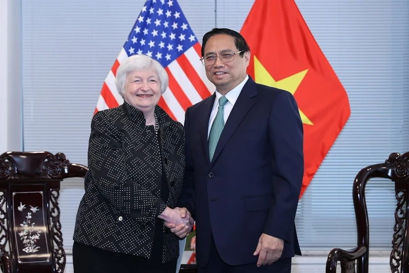 Le Premier ministre Pham Minh Chinh et la secrétaire américaine au Trésor, Janet Yellen. Photo : NDEL.