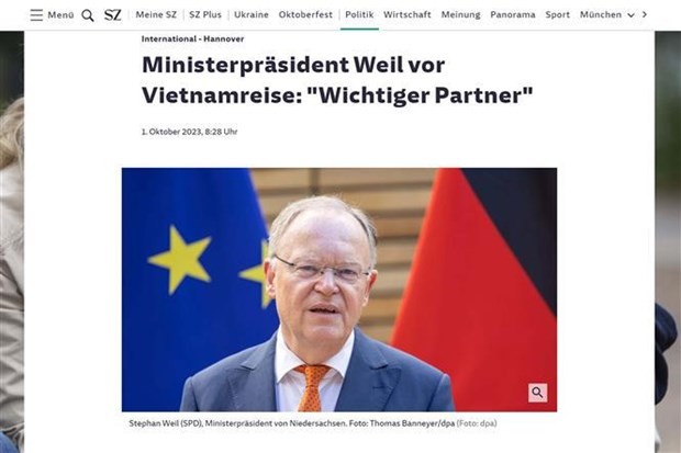 Le quotidien SZ rend compte de la visite du Premier ministre de la Basse-Saxe au Vietnam. Photo : VNA.