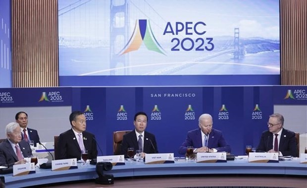 Le Président vietnamien, Vo Van Thuong, au Dialogue entre les dirigeants économiques de l'APEC et les invités. Photo : VNA.