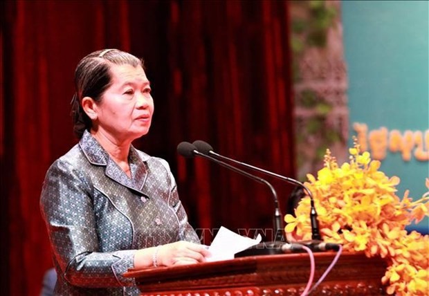 Men Sam An, vice-présidente du Parti du peuple cambodgien, conseillère suprême du Roi du Cambodge, présidente du Conseil national du Front de Solidarité pour le développement de la Patrie du Cambodge. Photo : VNA.