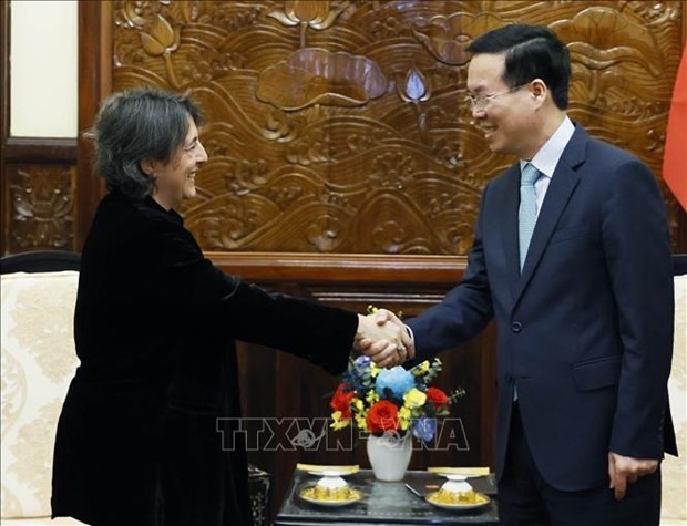 Le Président Vo Van Thuong et l'ambassadrice d'Espagne au Vietnam, Pilar Méndez Jiménez. Photo : VNA