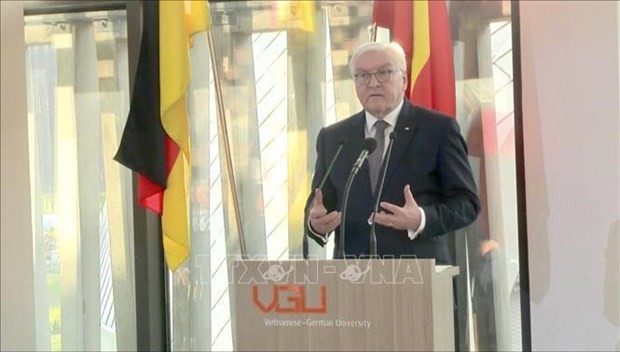 Le Président fédéral allemand, Frank-Walter Steinmeier, à l'Université Vietnam - Allemagne. Photo : VNA.