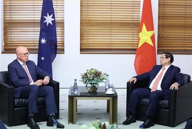 Le Premier ministre Pham Minh Chinh (à droite) et le chef du Parti libéral d'Australie, Peter Dutton. Photo : VNA.