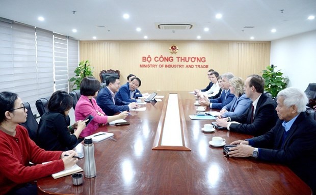 Séance de travail entre le vice-ministre de l'Industrie et du Commerce, Nguyên Sinh Nhât Tân, et des représentants de Novatek. Photo : VNA.