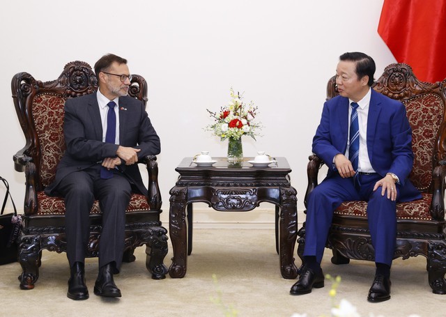 Le Vice-Premier ministre Trân Hông Hà (à droite) reçoit le 28 mars à Hanoï l'ambassadeur d'Australie au Vietnam Andrew Goledzinowski et les dirigeants de Corio Generation du groupe australien Macquarie. Photo : VGP.