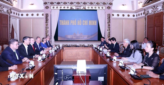 Le vice-président du Comité populaire de Hô Chi Minh-Ville, Vo Van Hoan recevant l’ancien vice-chancelier, ancien ministre de la Santé et ministre de l’Économie et de la Technologie d’Allemagne, Philipp Rösler. Photo : VNA.
