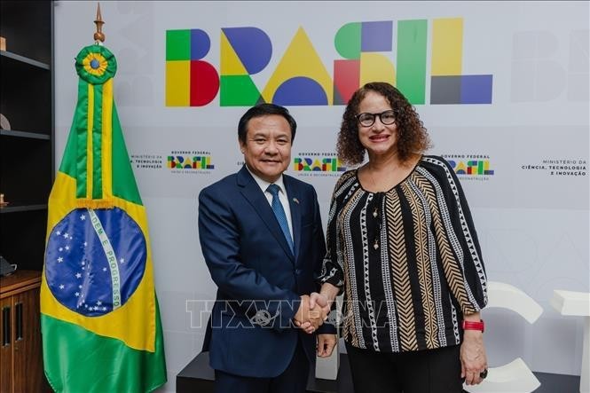 La ministre brésilienne de la Science, de la Technologie et de l'Innovation Luciana Santos et l'ambassadeur du Vietnam au Brésil, Bui Van Nghi. Photo : VNA.
