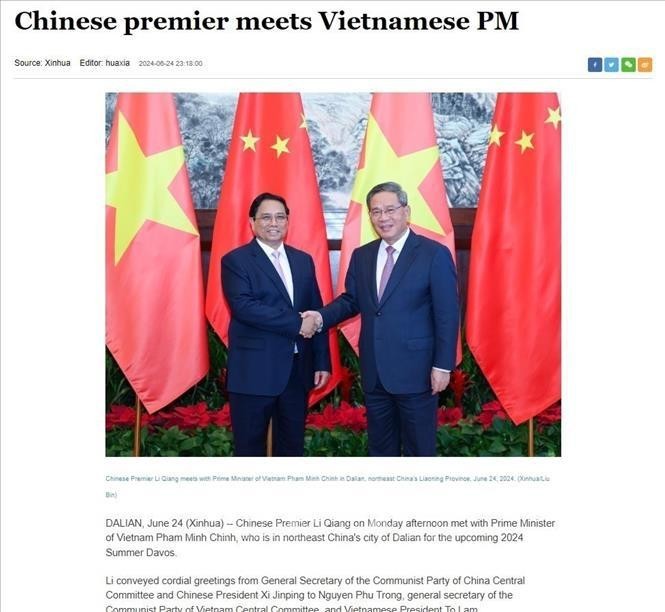 L'Agence de presse Xinhua et la Télévision centrale de Chine couvrent de l'entretien entre le Premier ministre Pham Minh Chinh et son homologue chinois Li Qiang. Photo : VNA.