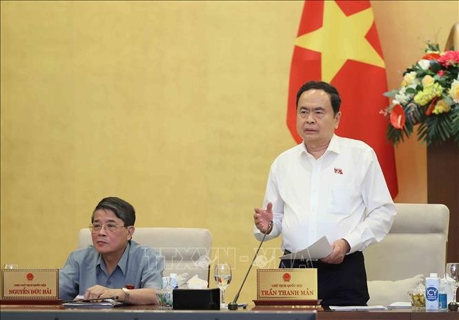 Le président de l’Assemblée nationale, Tran Thanh Man, lors de la réunion. Photo : VNA.