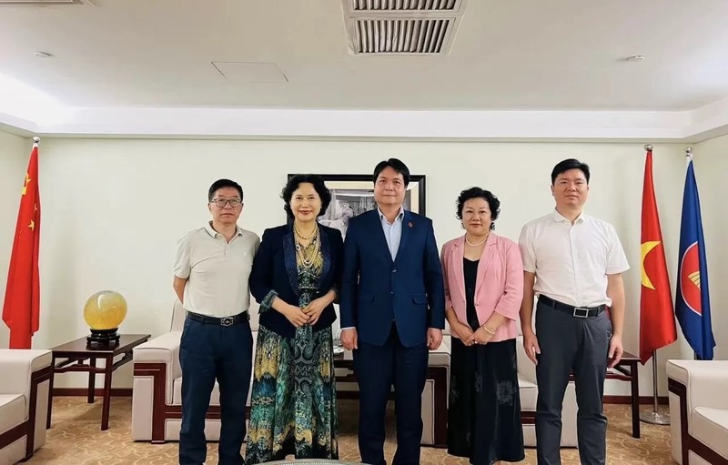 Le consul général du Vietnam à Guangzhou, Nguyên Viêt Dung, a reçu une délégation d'universitaires et de représentants de certaines entreprises de la province du Guangdong conduite par la professeure Tao Yitao. Photo : baoquocte.