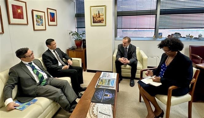 L'ambassadeur Dang Hoang Giang, chef de la mission du Vietnam auprès de l'ONU, lors d'une rencontre avec le directeur de la Division des affaires maritimes et du droit de la mer des Nations Unies. Photo : VNA.