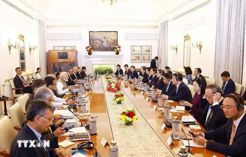 Entretien entre le Premier ministre Pham Minh Chinh et son homologue indien Narendra Modi, à New Delhi, le 1er août 2024. Photo: VNA