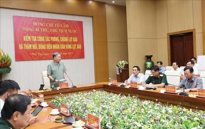 Le secrétaire général du Parti et président de la République Tô Lâm s’exprime lors de la séance de travail avec les responsables de la province de Phu Tho, le 12 septembre. Photo: VNA.