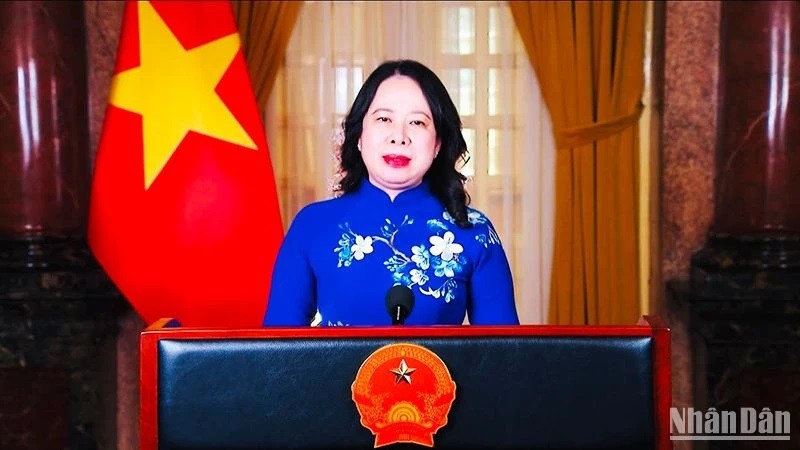 La vice-présidente Vo Thi Anh Xuan a prononcé un discours enregistré lors de la séance plénière du Forum. (Capture d’écran)