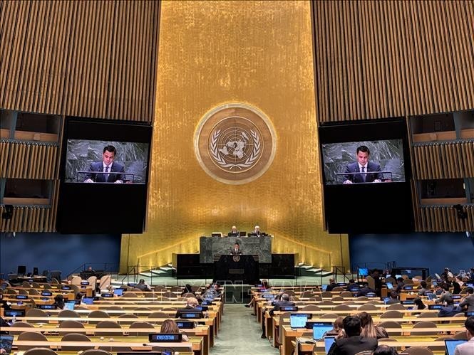 L'ambassadeur Dang Hoang Giang, chef de la mission permanente du Vietnam auprès de l'ONU, s'exprime lors de la session. Photo : VNA.