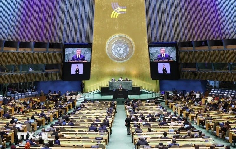 Le secrétaire général du PCV et président vietnamien To Lam s'exprime lors du Sommet de l'avenir, à la 79e session de l'Assemblée générale des Nations Unies. Photo : VNA.