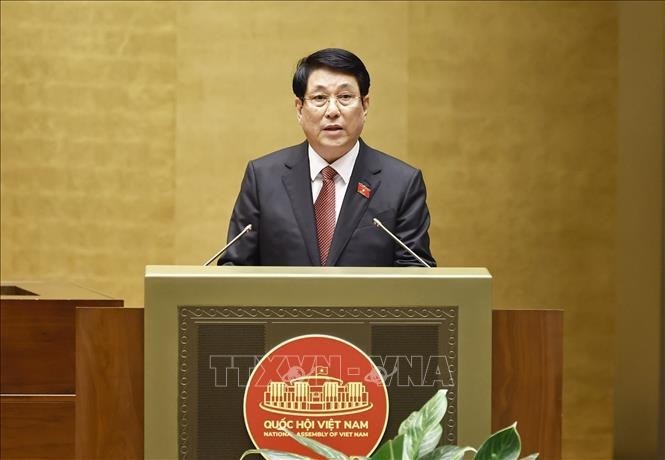 Le président vietnamien, Luong Cuong, prononce son discours d'investiture. Photo : VNA.